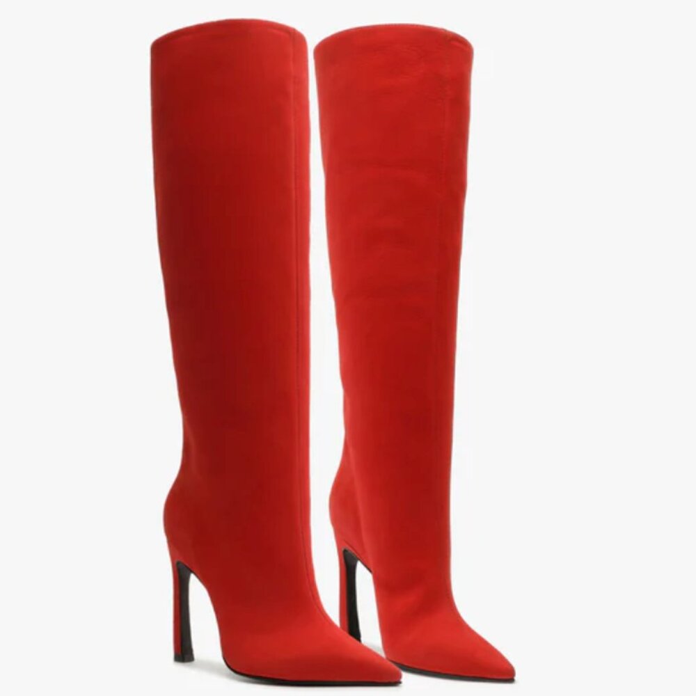 Schutz Cate Curve Boot Red Nubuck 8.5